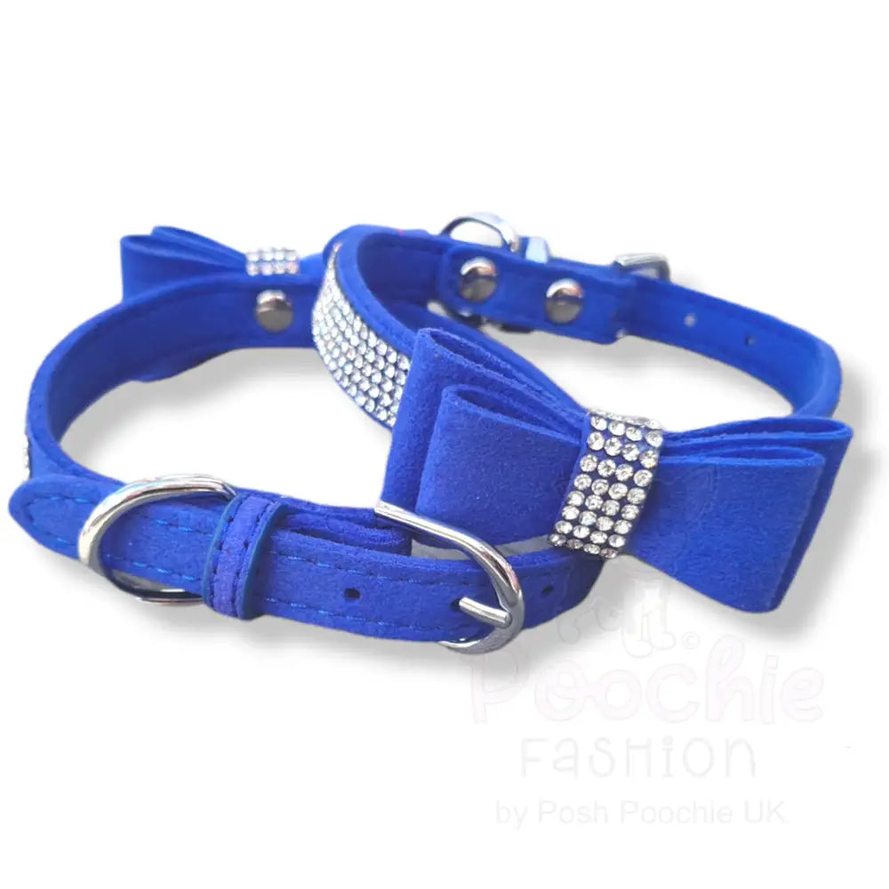 Royal Blue Sparkle Bow Eco-suede Dog Collar - Posh Pawz - 3