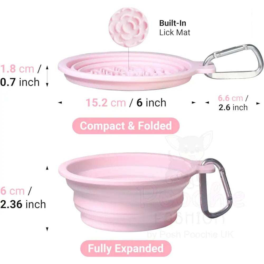 Silicone Collapsible Travel Bowl with Lick Pad in Baby Pink - Petdreamhouse - 4