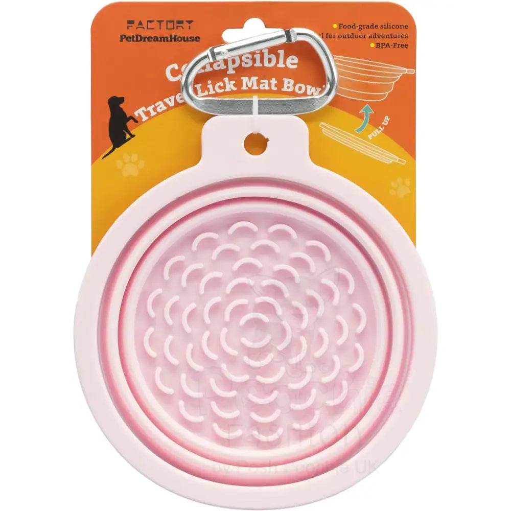 Silicone Collapsible Travel Bowl with Lick Pad in Baby Pink - Petdreamhouse - 3