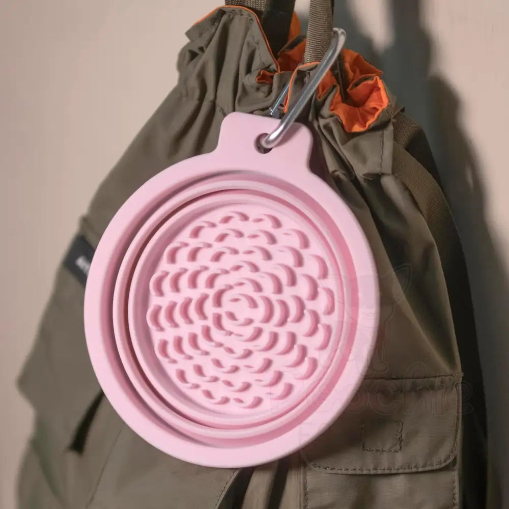 Silicone Collapsible Travel Bowl with Lick Pad in Baby Pink - Petdreamhouse - 2