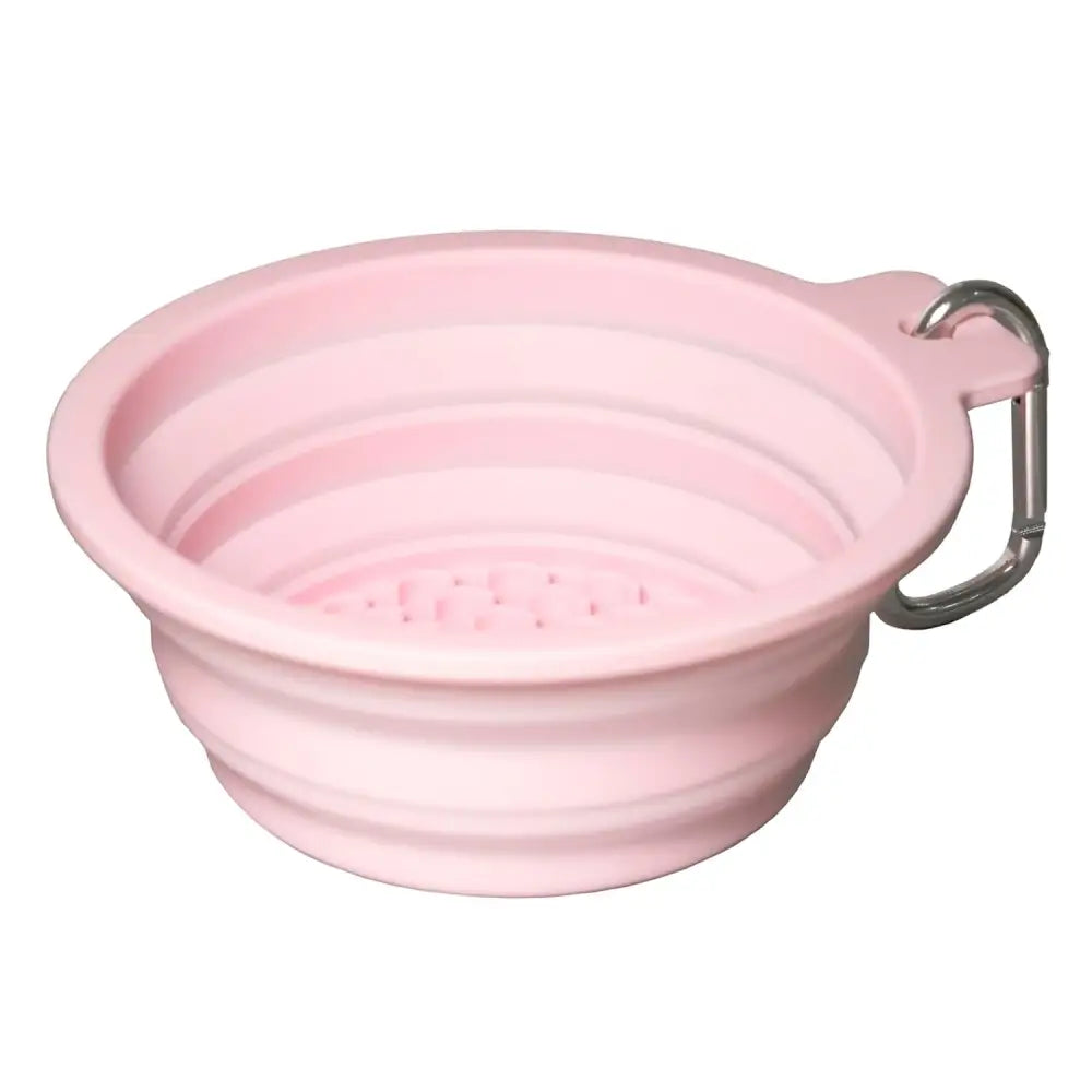 Silicone Collapsible Travel Bowl with Lick Pad in Baby Pink - Petdreamhouse - 1