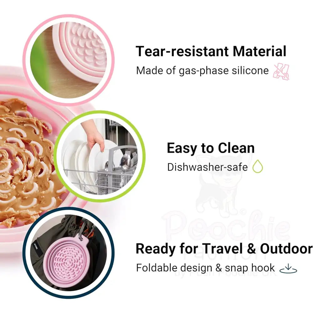 Silicone Collapsible Travel Bowl with Lick Pad in Baby Pink - Petdreamhouse - 5