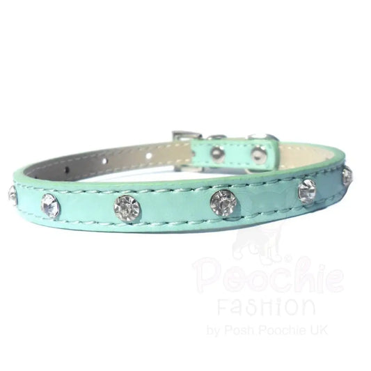 Super Slim Crystal Dog Collar and Lead in Blue - Posh Pawz - 2