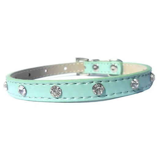 Super Slim Crystal Dog Collar and Lead in Blue - Posh Pawz - 2