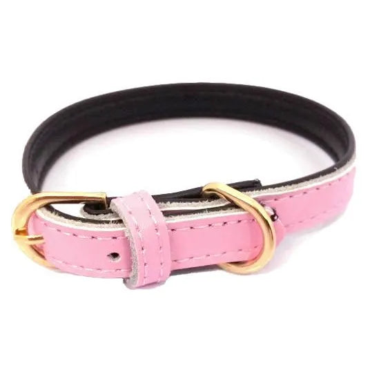 Super Soft Plain Leather Dog Collar in Baby Pink - Sale - 1