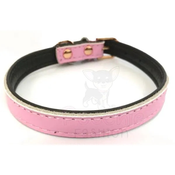 Super Soft Plain Leather Dog Collar in Baby Pink - Sale - 2
