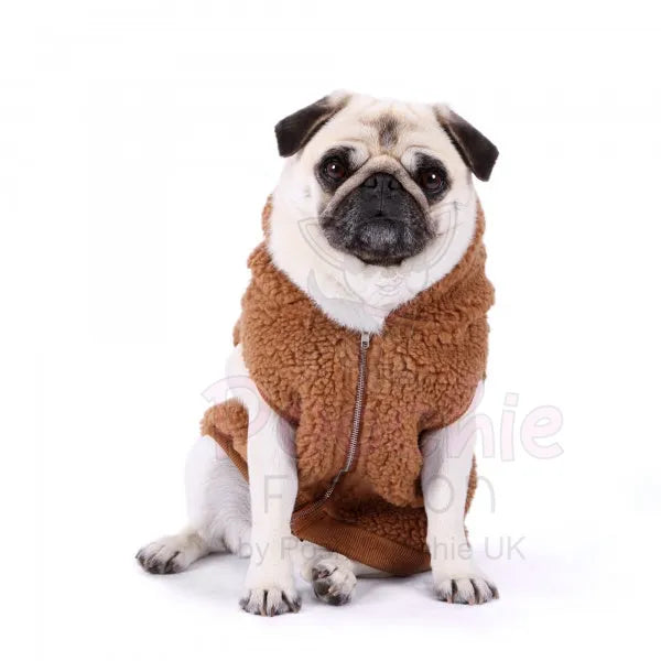 Teddy Sherpa Fleece Sleeveless Dog Zip Hoodie in Brown - Rich Paw - 4