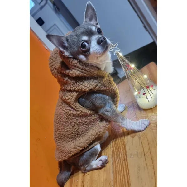 Teddy Sherpa Fleece Sleeveless Dog Zip Hoodie in Brown - Rich Paw - 2