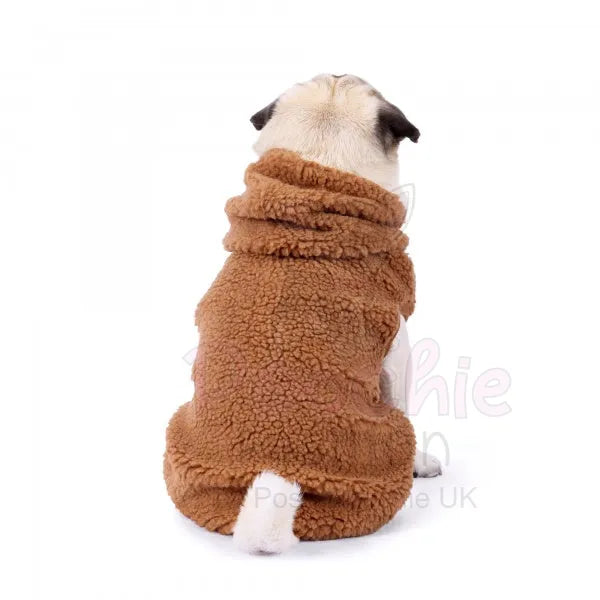 Teddy Sherpa Fleece Sleeveless Dog Zip Hoodie in Brown - Rich Paw - 3