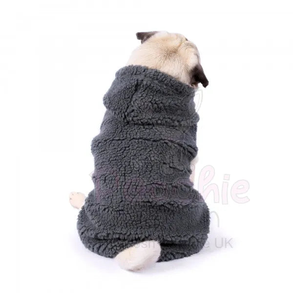 Teddy Sherpa Fleece Sleeveless Dog Zip Hoodie in Grey - Rich Paw - 4