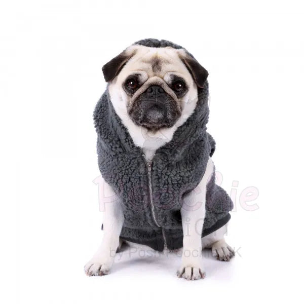 Teddy Sherpa Fleece Sleeveless Dog Zip Hoodie in Grey - Rich Paw - 5