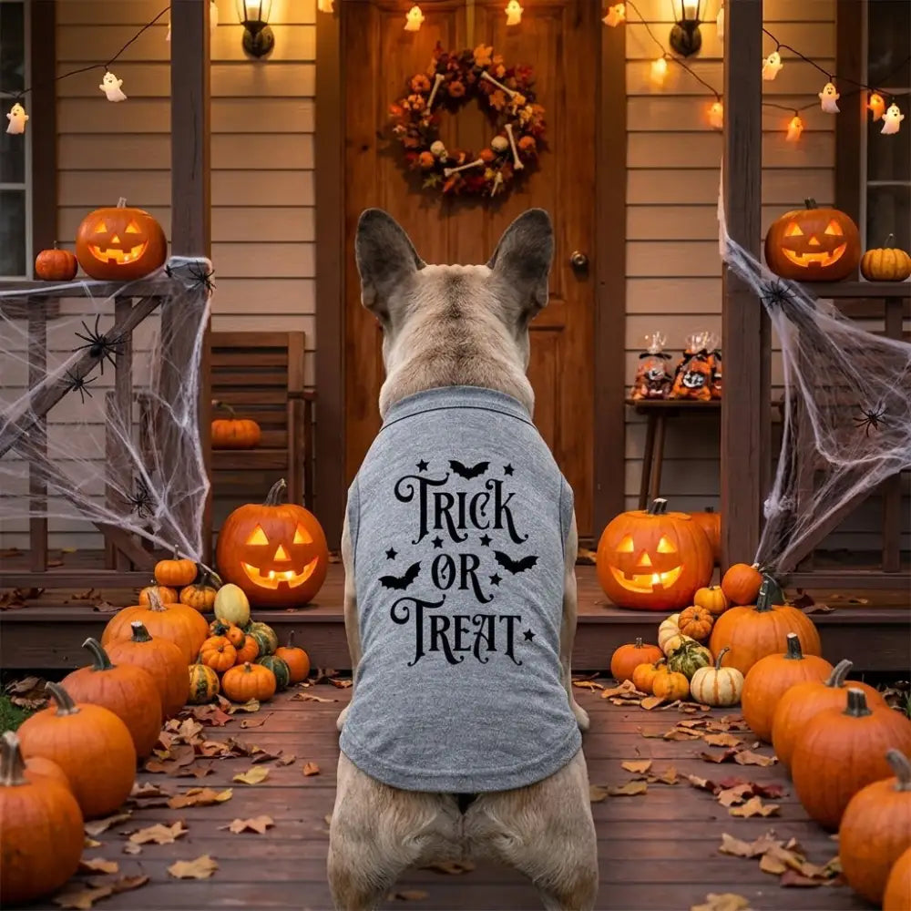 Trick or Treat Halloween Dog Vest T-shirt Grey - Poochie Fashion - 2