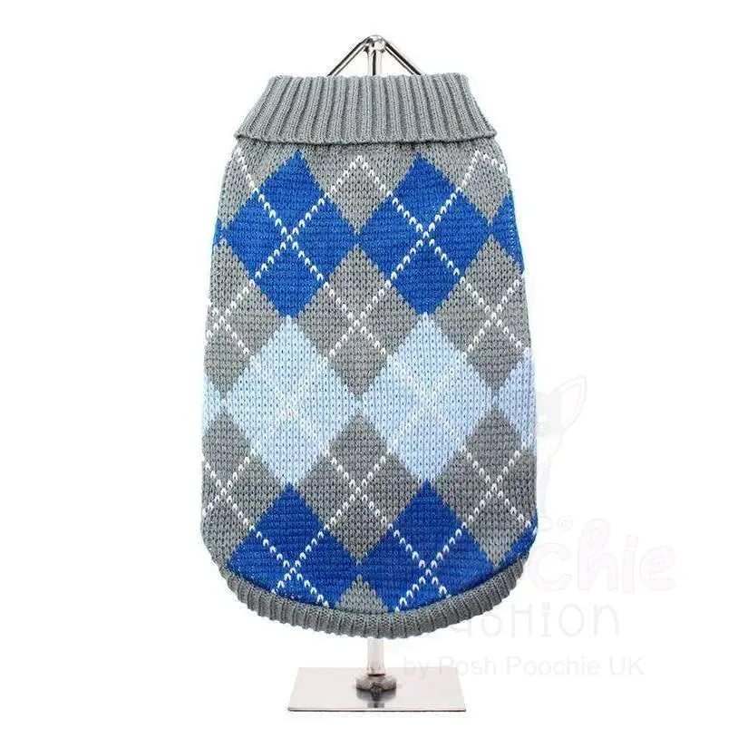 Urban Pup Grey and Blue Argyle Dog Jumper Xlarge - Sale - 3