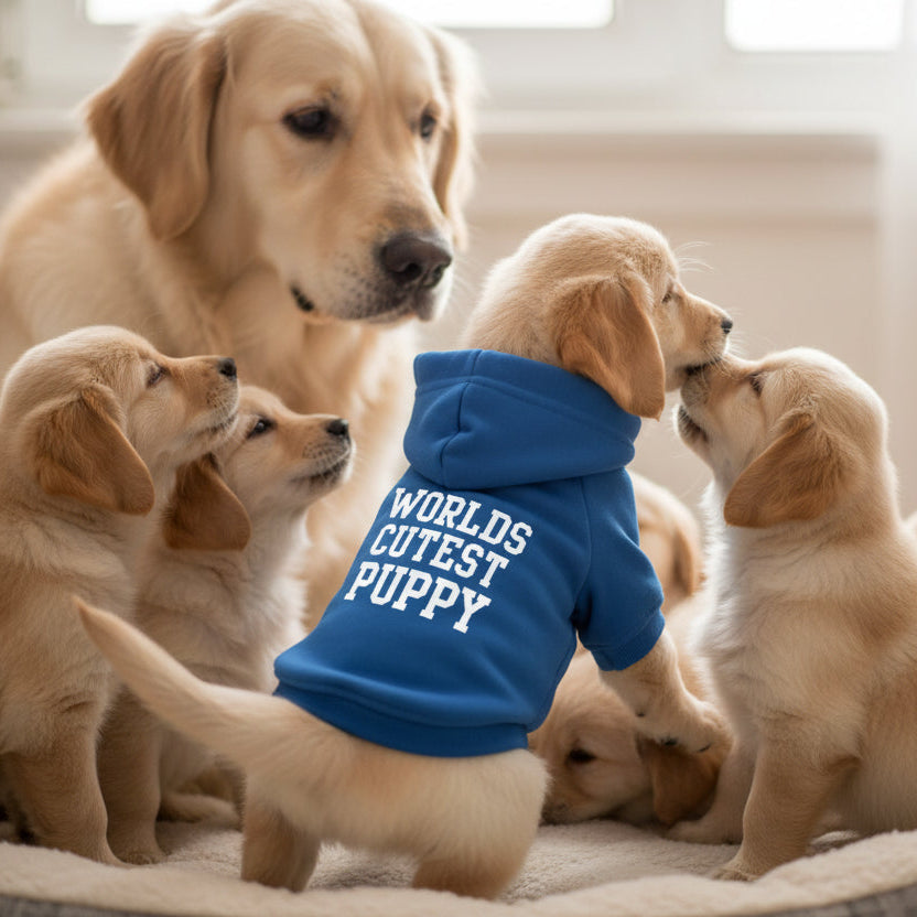 Worlds Cutest Puppy Dog Hoodie Sweatshirt in Blue - Poochie Fashion - 1