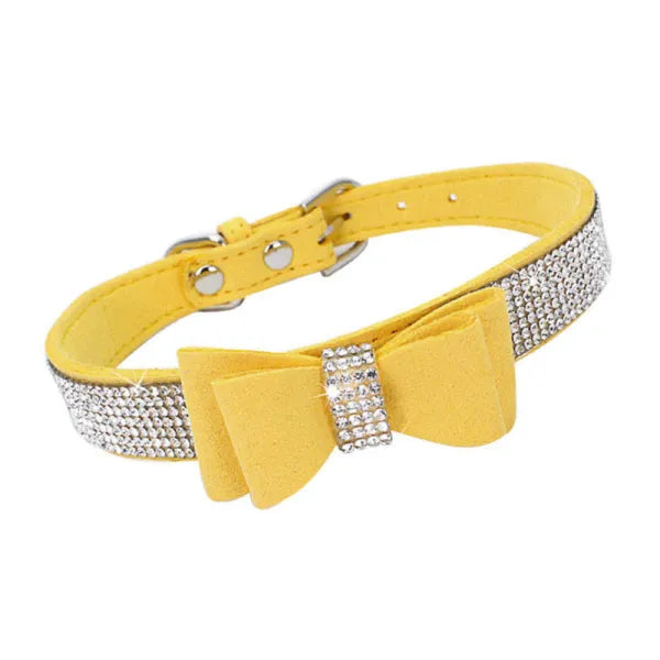 Yellow Sparkle Bow Eco Suede Dog Collar - Posh Pawz - 1
