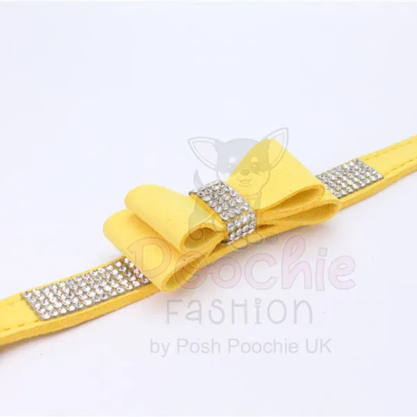 Yellow Sparkle Bow Eco Suede Dog Collar - Posh Pawz - 2