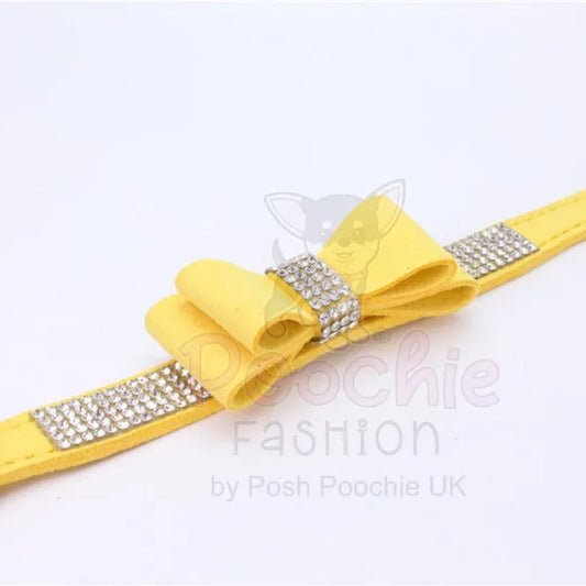 Yellow Sparkle Bow Eco Suede Dog Collar - Posh Pawz - 2