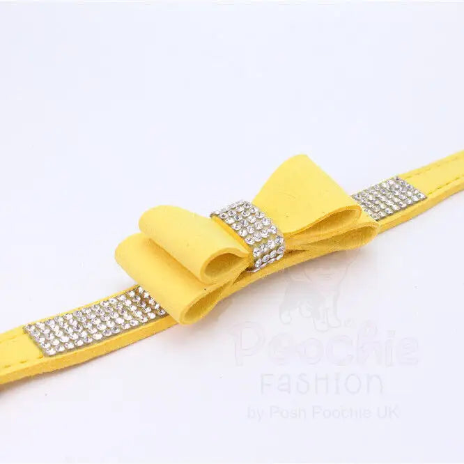Yellow Sparkle Bow Eco Suede Dog Collar - Posh Pawz - 2