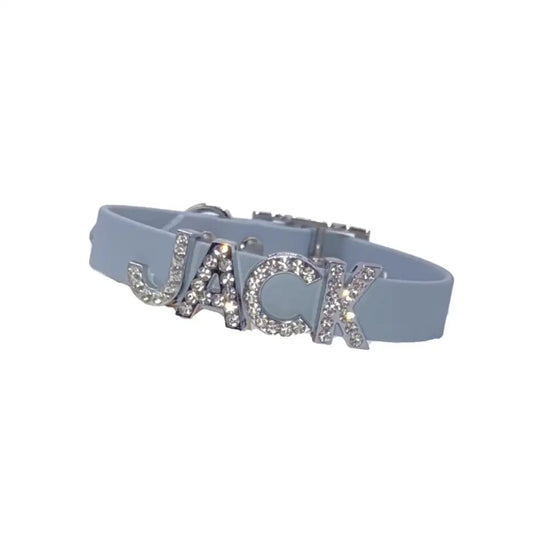 Baby Blue Waterproof Personalised Dog Collar with Large Diamante Letters - Poochie Fashion - 1