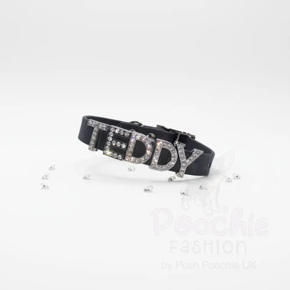 Black Waterproof Personalised Dog Collar with Large Diamante Letters - Poochie Fashion - 7