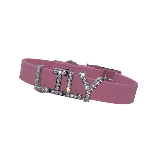 Lavender Pink Waterproof Personalised Dog Collar with Large Diamante Letters - Poochie Fashion - 1