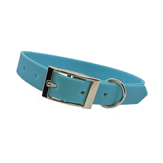 Slim Biothane Waterproof Dog Collar In Aqua Blue