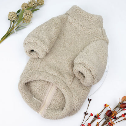 Plush Teddy Fleece Dog Zippy Jacket In Beige