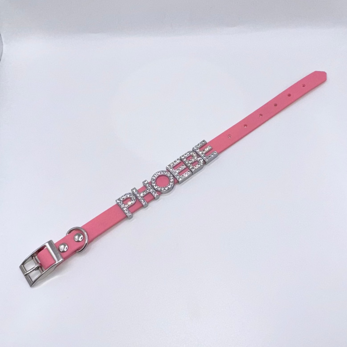 Baby Pink Waterproof Personalised Dog Collar With Diamante Letters