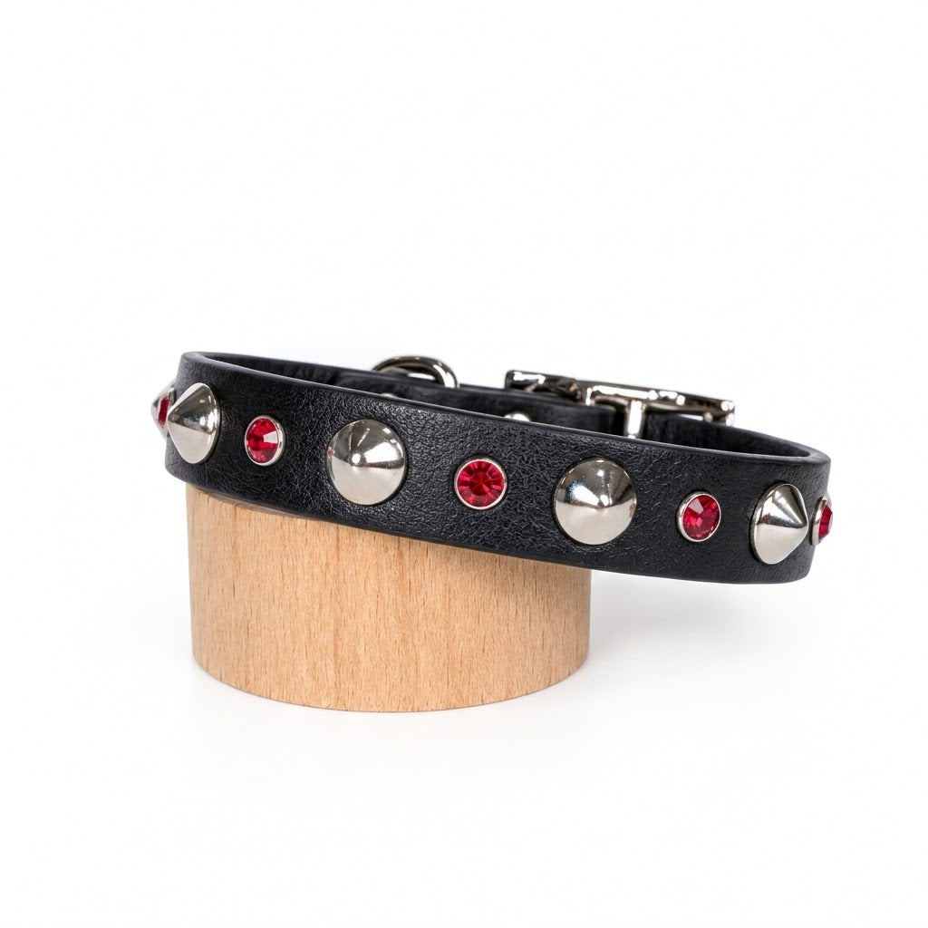 Black Biothane Slim Stud & Crystal Dog Collar