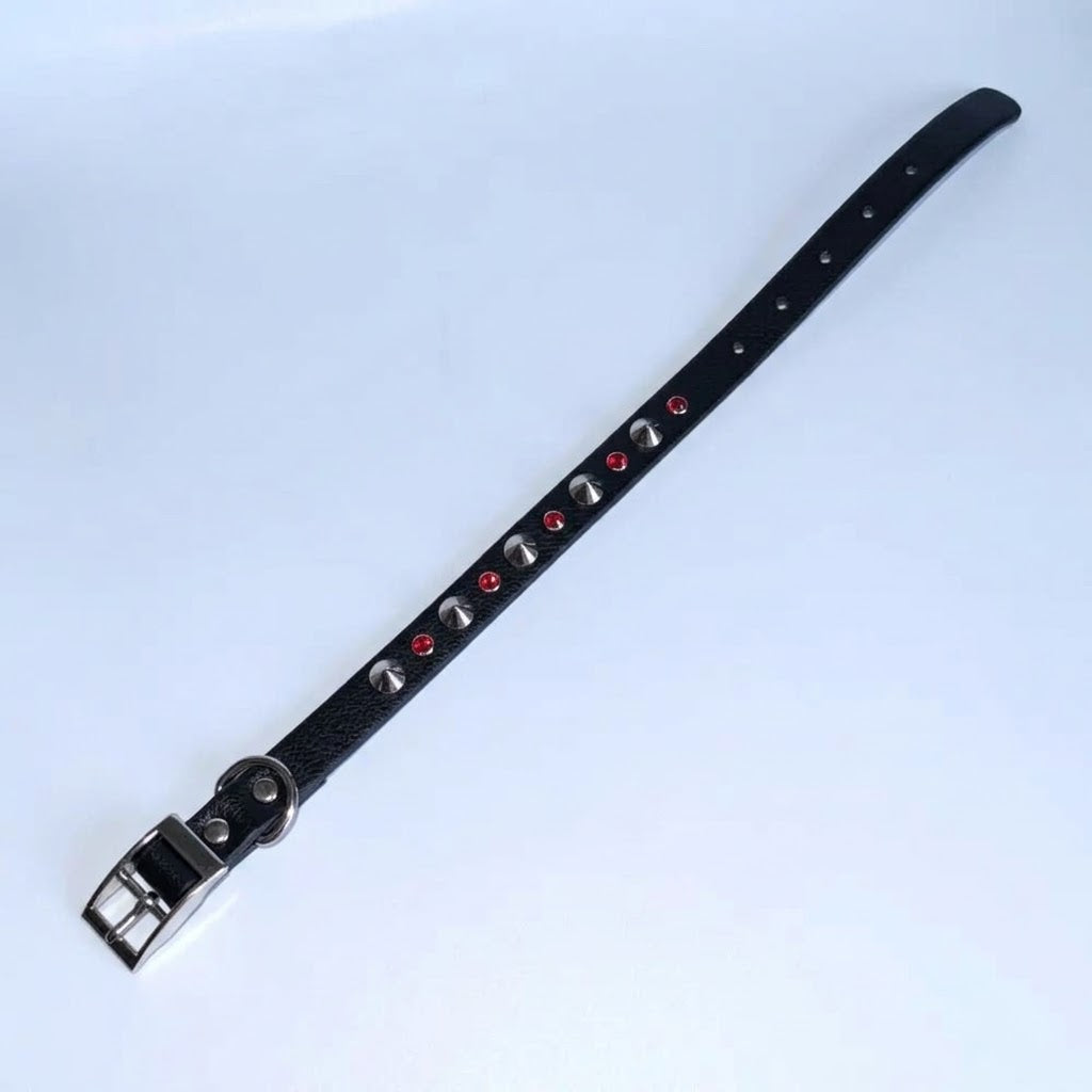 Black Biothane Slim Stud & Crystal Dog Collar