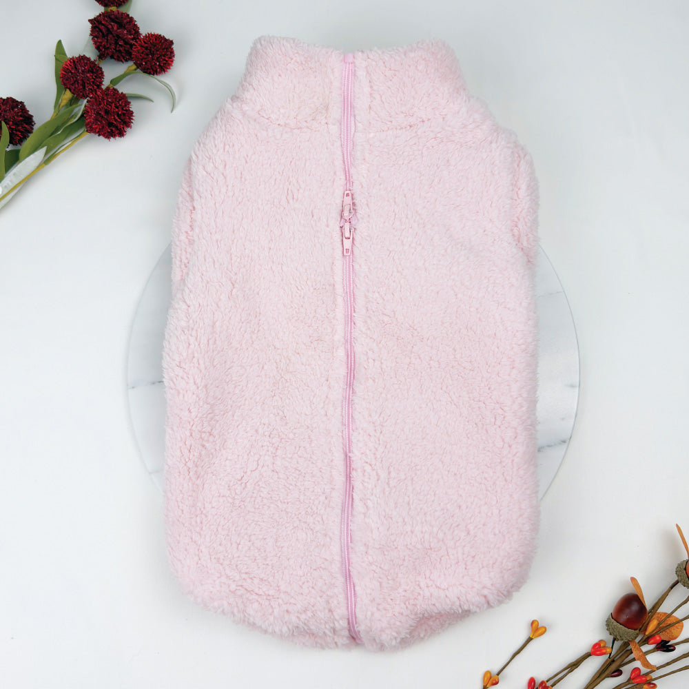 Plush Teddy Fleece Dog Zippy Jacket In Pink