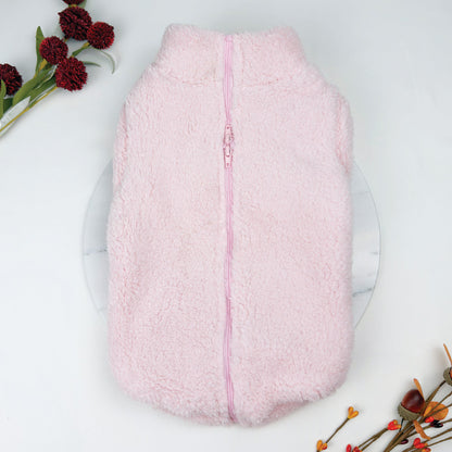 Plush Teddy Fleece Dog Zippy Jacket In Pink