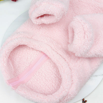Plush Teddy Fleece Dog Zippy Jacket In Pink