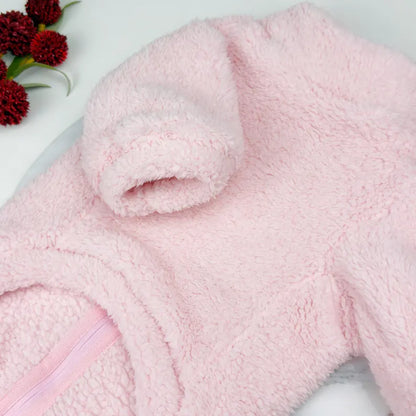 Plush Teddy Fleece Dog Zippy Jacket In Pink