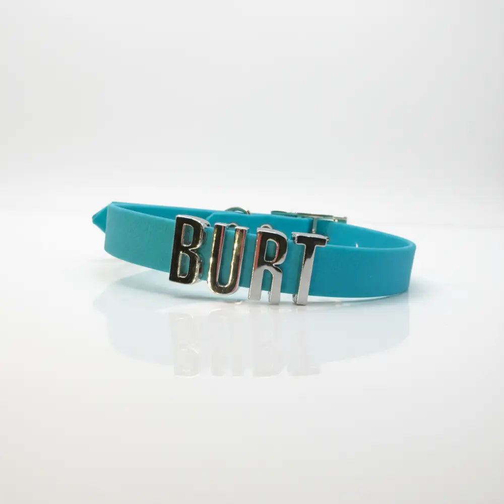 Aqua Waterproof Personalised Dog Collar with Chrome Letters - Poochie Fashion - 1