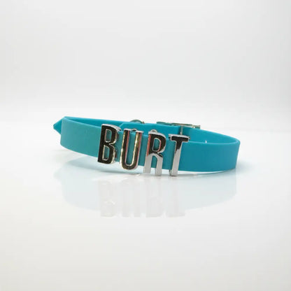 Aqua Waterproof Personalised Dog Collar with Chrome Letters - Poochie Fashion - 1