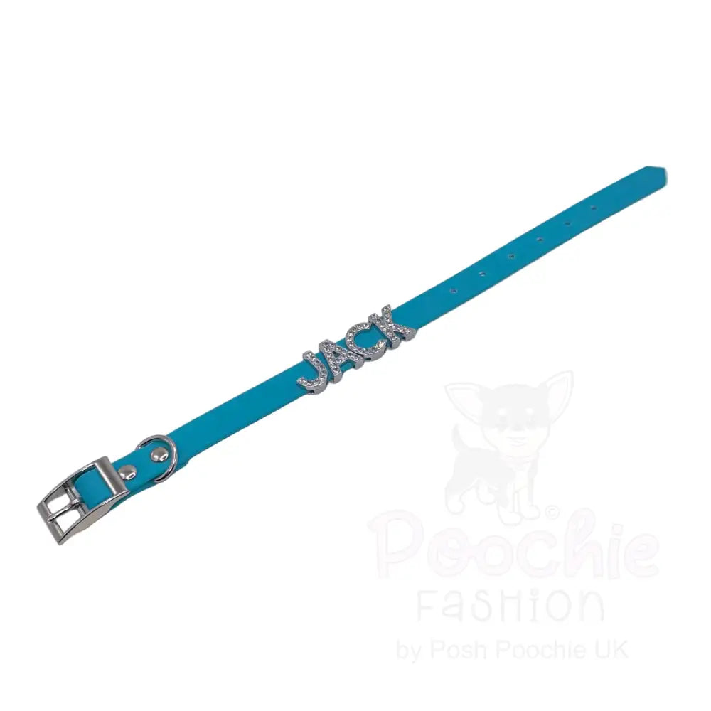 Aqua Waterproof Personalised Dog Collar with Diamante Letters - Poochie Fashion - 3