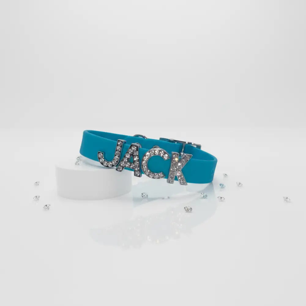 Aqua Waterproof Personalised Dog Collar with Diamante Letters - Poochie Fashion - 1
