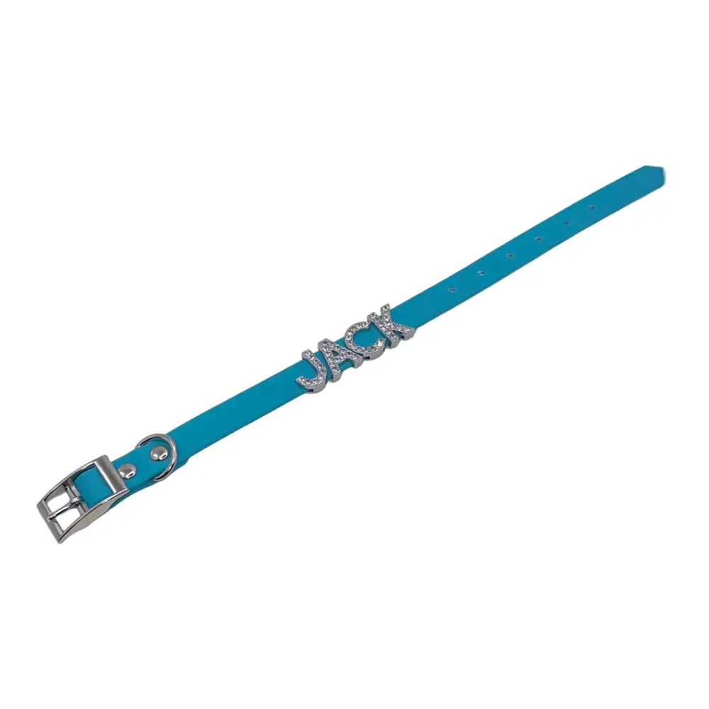 Aqua Waterproof Personalised Dog Collar with Large Diamante Letters - Poochie Fashion - 3