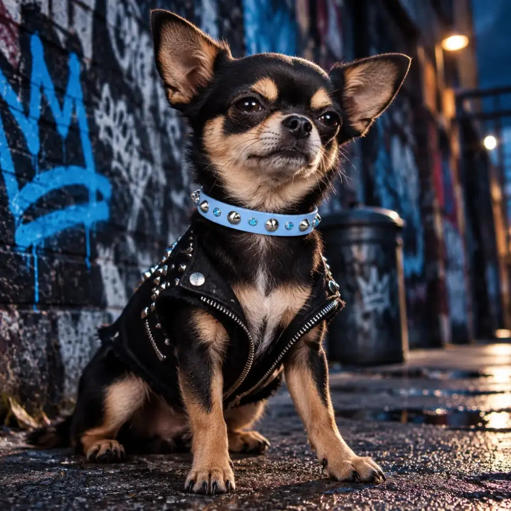 Baby Blue Biothane Slim Stud & Crystal Dog Collar - Poochie Fashion - 2