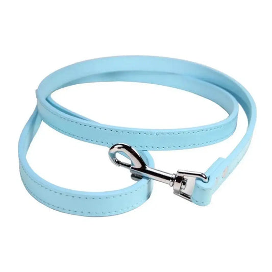 Baby Blue Plain Leather Dog Lead - Poochie Fashion - 1