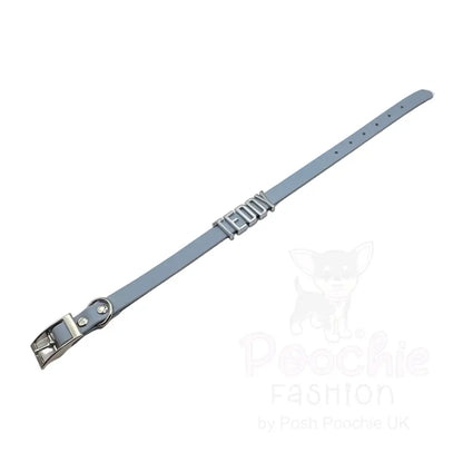 Baby Blue Waterproof Personalised Dog Collar with Chrome Letters - Poochie Fashion - 3