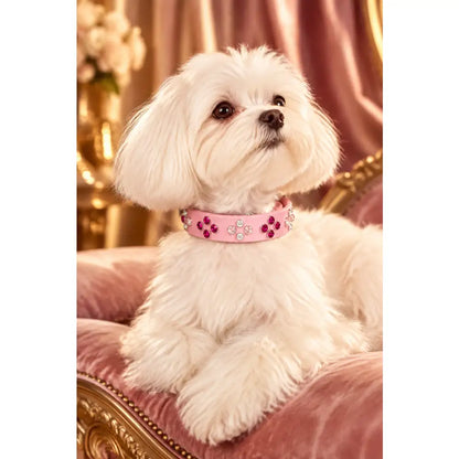 Baby Pink Biothane Crystal Cluster Dog Collar - Poochie Fashion - 2