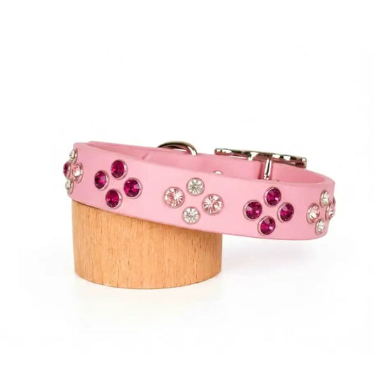 Baby Pink Biothane Crystal Cluster Dog Collar - Poochie Fashion - 1