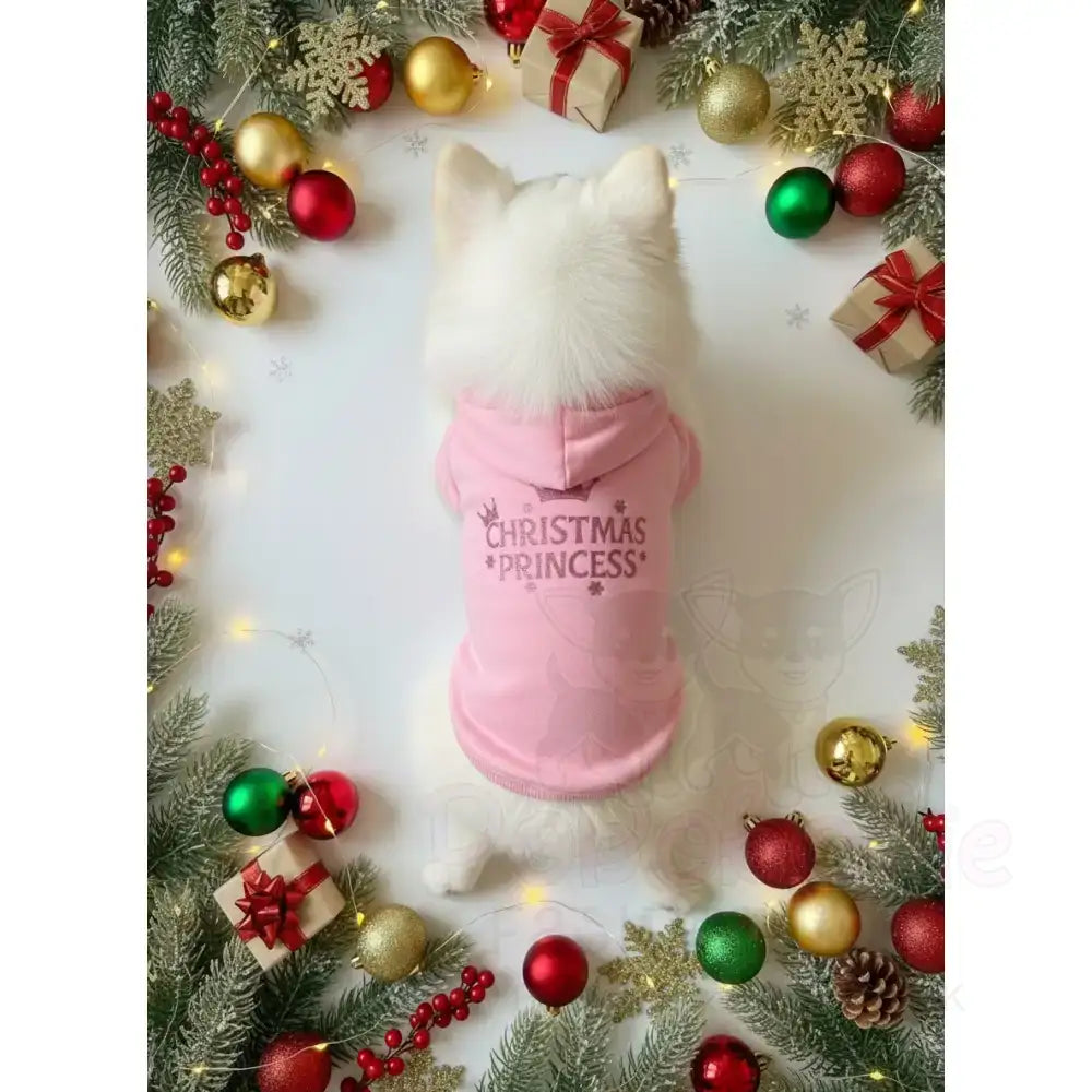 Baby Pink Christmas Princess Fleece Dog Hoodie - Poochie Fashion - 3