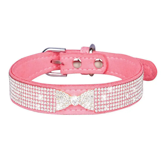 Baby Pink Crystal Bow eco-Suede Dog Collar - Posh Pawz - 1