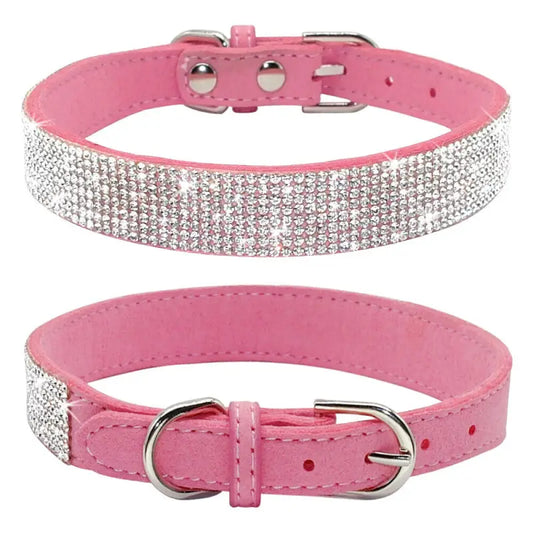 Baby Pink Crystal eco-Suede Dog Collar - Posh Pawz - 1