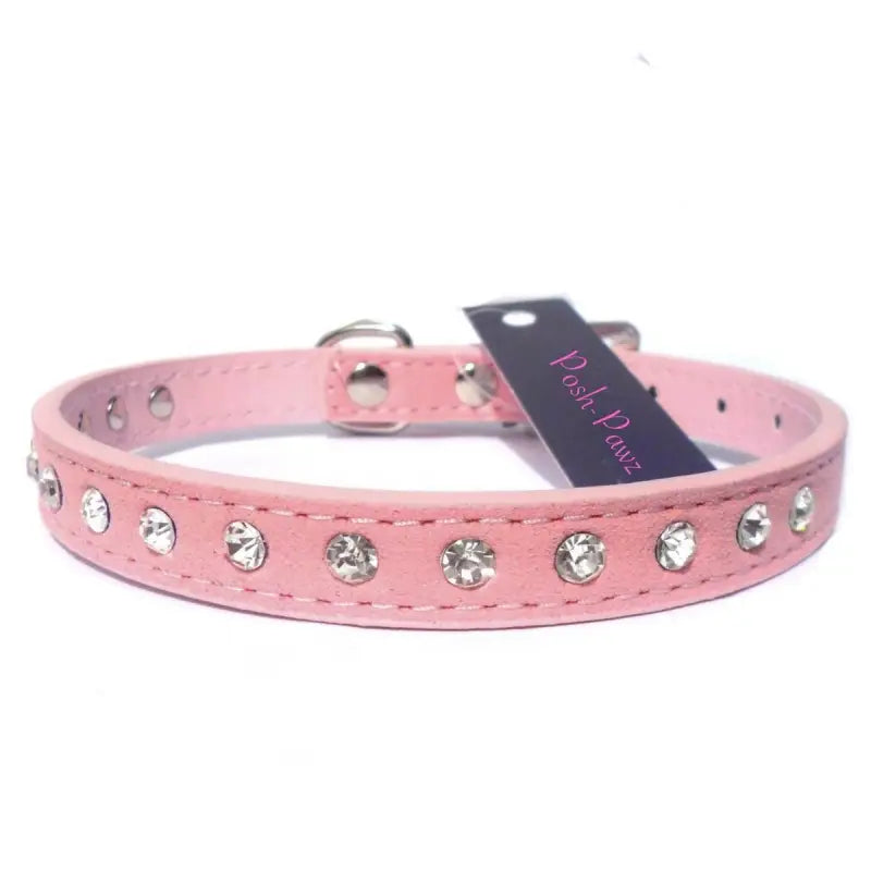 Baby Pink eco Suede Diamante Dog Collar - Posh Pawz - 2