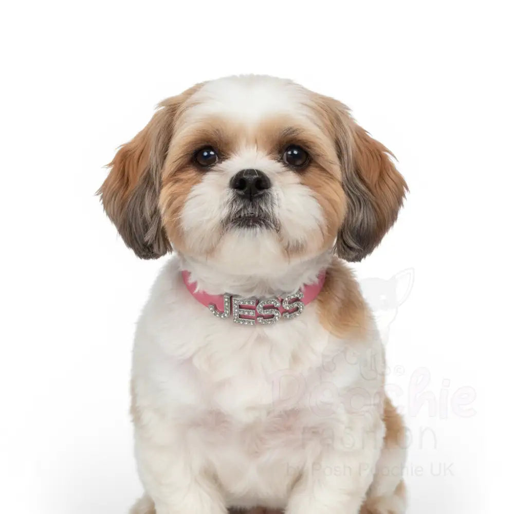 Baby Pink Personalised Waterproof Dog Collar Diamante Letters - Poochie Fashion - 3