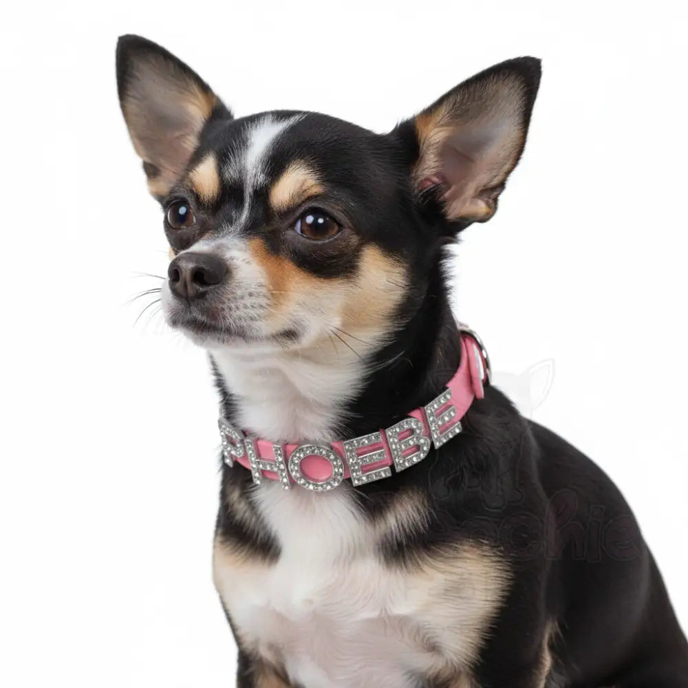 Baby Pink Personalised Waterproof Dog Collar Diamante Letters - Poochie Fashion - 2